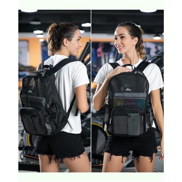 Mesh Backpack for School Beach Swimming Outdoor Fitness, Heavy Duty Mesh Bookbag - Picture 4 of 7